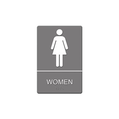 ADA Sign, Women Restroom Symbol w / Tactile Graphic, Molded Plastic, 6 x 9, Gray