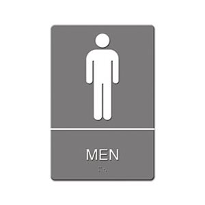 ADA Sign, Men Restroom Symbol w / Tactile Graphic, Molded Plastic, 6 x 9, Gray