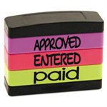 Stack Stamp, APPROVED, ENTERED, PAID, 1 13 / 16 x 5 / 8, Assorted Fluorescent Ink