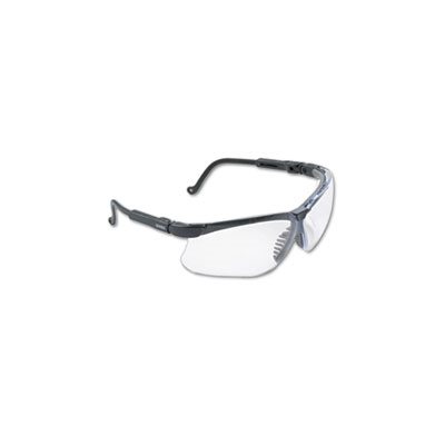 Genesis Wraparound Safety Glasses, Black Plastic Frame, Clear Lens