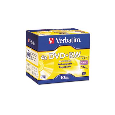 DVD+RW Discs, 4.7GB, 4x, w / Slim Jewel Cases, Pearl, 10 / Pack