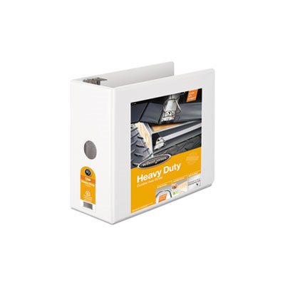 Heavy-Duty D-Ring View Binder w / Extra-Durable Hinge, 5" Cap, White