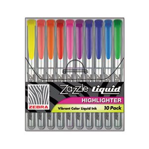 Zazzle Liquid Ink Highlighter, Chisel Tip, Asst Colors, 10 / Set