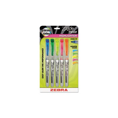 Zazzle Liquid Ink Highlighter, Chisel Tip, Asst Colors, 5 / Set